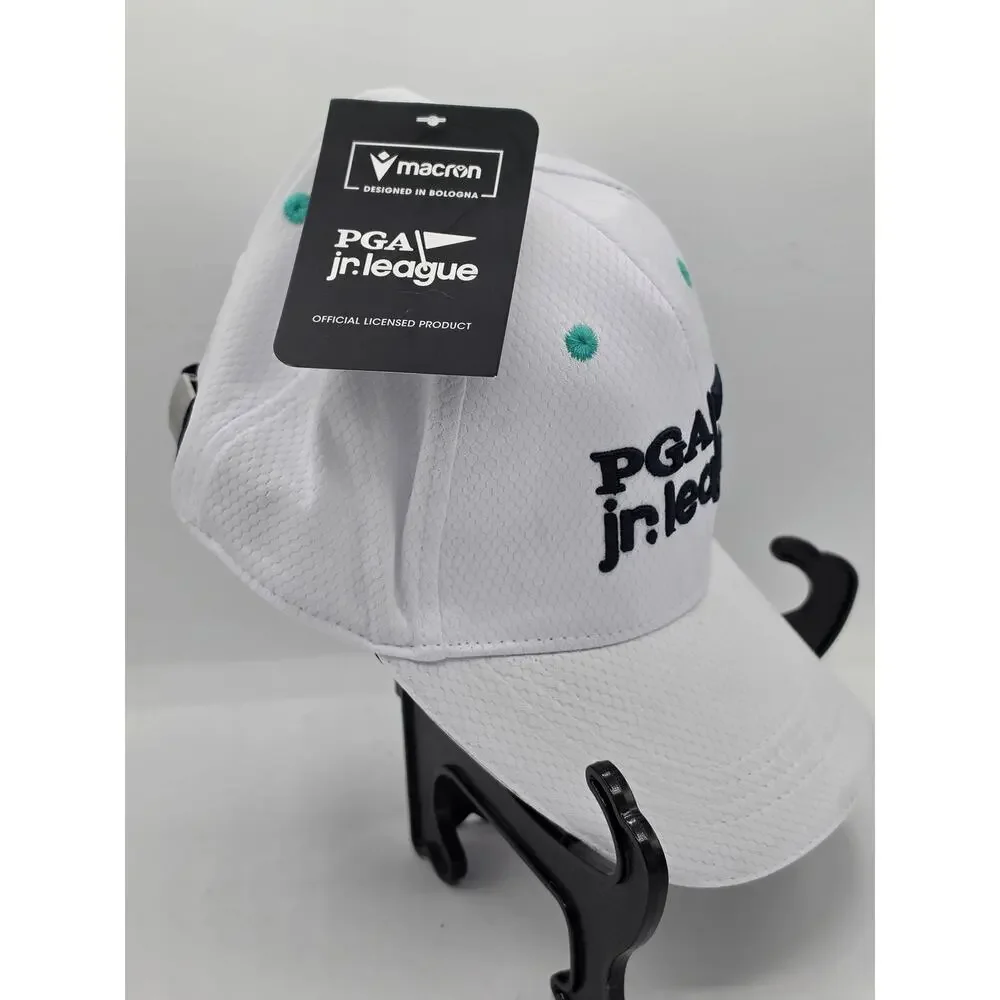 Official PGA Jr League Macron Golf Hat White Performance Adjustable Cap NWT